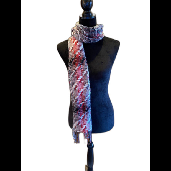 Scarf Gray Black Burgundy Fringe Versatile  Beautiful Pattern - Picture 1 of 6